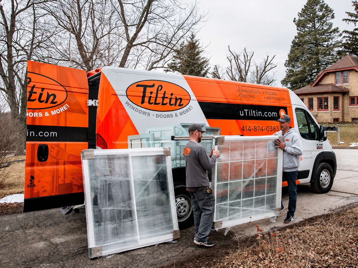 Tiltin crew delivering replacement windows to a Milwaukee-area home